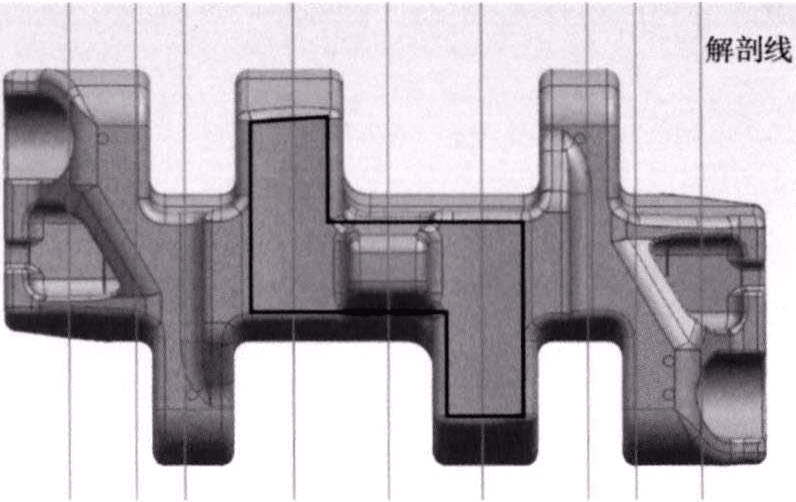 Fig. 1 Áreas críticas e posições de seção da fundição do trackpad
