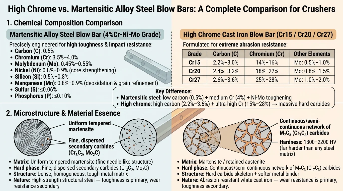 High Chrome vs. Martensitic Blow Bars