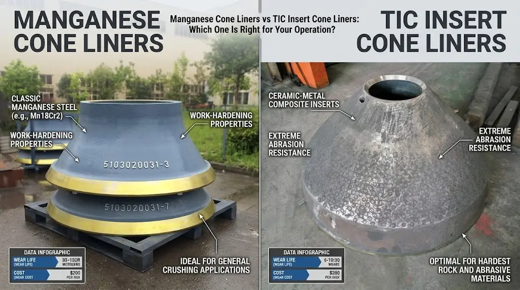 Rivestimenti conici in manganese vs rivestimenti conici con inserto in TIC